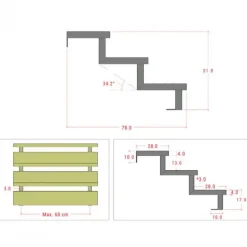 Best Plus Danmark Tuintrap staal - Trapbalk 3 treden - 78 x 51 cm