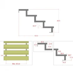 Online Plus Danmark Tuintrap staal - Trapbalk 4 treden - 103 x 68 cm