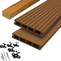 Clearance DuoWood Vlonder totaalpakket composiet 2,5 x 14,6 cm Havana (4 mtr) grove ribbel