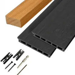 New C-Wood Vlonder totaalpakket composiet naadloos - 2,1 x 14,5 cm - antraciet (4 mtr) houtnerf