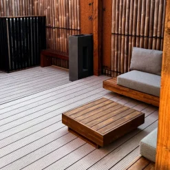 C-Wood Vlonder totaalpakket composiet 2,1 x 14 cm steengrijs gevlamd (5 mtr) vlak/grove ribbel