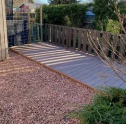 C-Wood Vlonder totaalpakket composiet 2,1 x 14 cm steengrijs gevlamd (5 mtr) vlak/grove ribbel