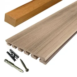 Outlet Eva-Last Vlonder totaalpakket composiet 2,5 x 21 cm Eiken (4 mtr) vlak/schorsmotief