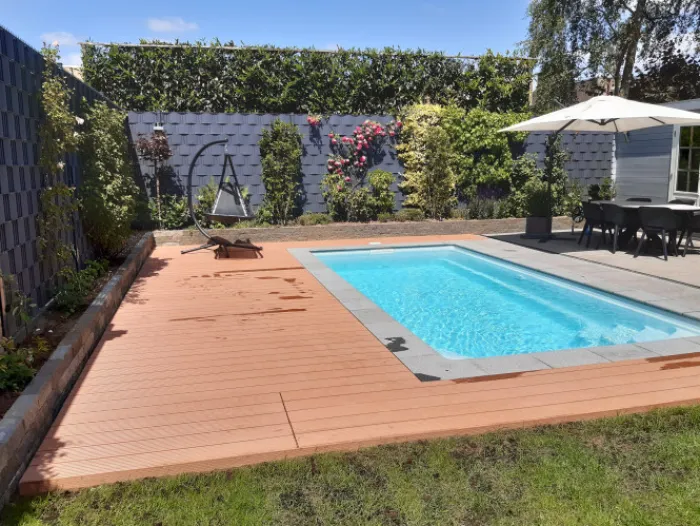 New DuoWood Vlonder totaalpakket composiet 2,5 x 14,6 cm Havana (5 mtr) grove ribbel