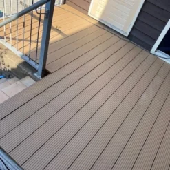 Clearance C-Wood Vlonder totaalpakket composiet 2,1 x 14 cm teak bruin (4 mtr) vlak/grove ribbel