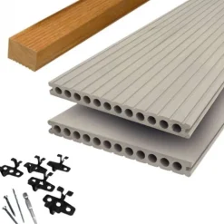 Online DuoWood Vlonder totaalpakket composiet semi massief 2,5 x 25 cm - XWB Riviera (3 mtr) vlak/grove ribbel