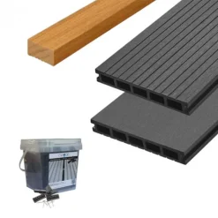 Discount C-Wood Vlonder totaalpakket composiet 2,5 x 19 cm antraciet (3 mtr) vlak/grove ribbel geschuurd