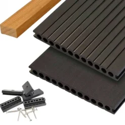 Outlet C-Wood Vlonder totaalpakket composiet semi mass. 2,5x25cm XXL antraciet (4mtr) grove ribbel/geborsteld