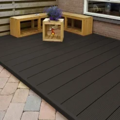 Hot C-Wood Vlonder totaalpakket composiet 2,1 x 25 cm - XXL antraciet (4 mtr) vlak/grove ribbel