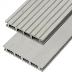 Hot C-Wood Vlonderplank composiet 2,1 x 14 cm steengrijs gevlamd grove ribbel en vlak