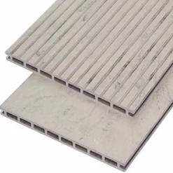 Sale C-Wood Vlonderplank composiet 2,1 x 25 cm - XXL steengrijs gevlamd (4 mtr) grove ribbel en vlak