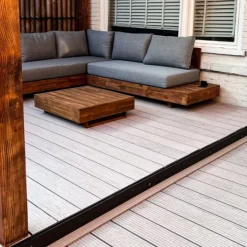 Sale C-Wood Vlonderplank composiet 2,1 x 25 cm - XXL steengrijs gevlamd (4 mtr) grove ribbel en vlak