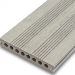 Discount C-Wood Vlonderplank composiet semi massief 2,1 x 14 cm steengrijs gevlamd (4 mtr) fijne ribbel en vlak