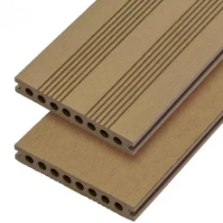Online C-Wood Vlonderplank composiet semi massief 2,1 x 14 cm teak bruin (4 mtr) fijne ribbel en vlak