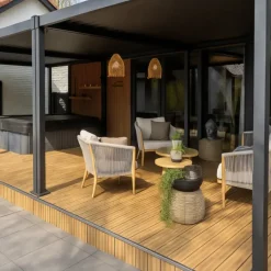 Online C-Wood Vlonderplank composiet semi massief 2,1 x 14 cm teak bruin (4 mtr) fijne ribbel en vlak