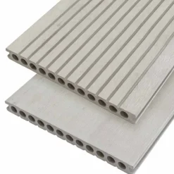 Online C-Wood Vlonderplank composiet semi massief 2,5 x 25 cm - XXL steengrijs gevlamd (4 mtr) grove ribbel/geborsteld